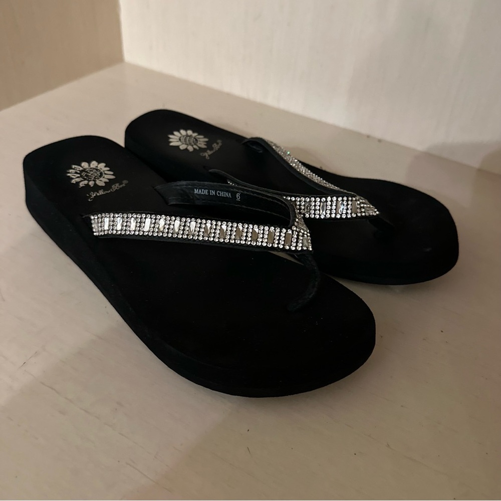 Yellow Box Black Rhinestone Flip Flop Sandals - Picture 7 of 8